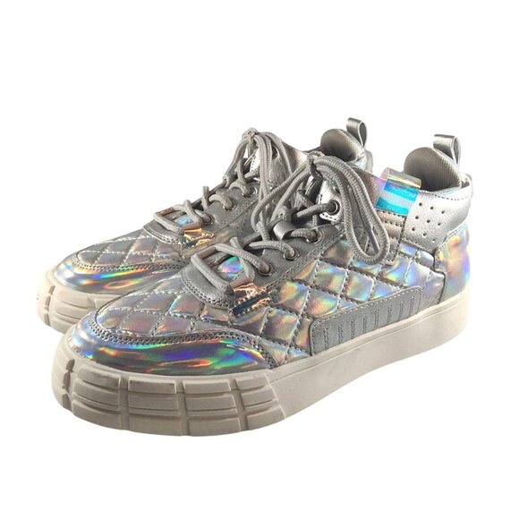 Shoedazzle Holographic Quilted Platform Iridescent High-Top Size 8 Sneakers - Picture 1 of 12